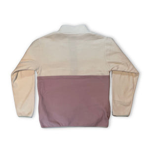 Two-tone fleece jacket with cream upper half and pink lower half on a white background